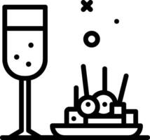 A black and white image of a glass of wine and a plate of food vector