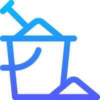 A blue and white icon of a bucket with a shovel vector