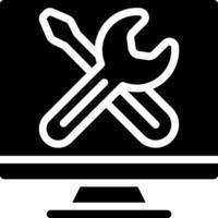 A computer monitor with a wrench and wrenches vector