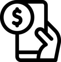 A hand holding a phone with a dollar sign vector
