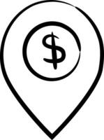A black and white pin with a dollar sign vector