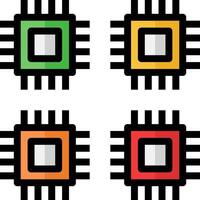 Four different colored computer chips on a white background vector