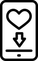 A black and white image of a tablet with a heart icon vector
