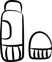 A black and white drawing of a bottle and a cup vector