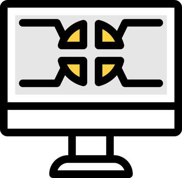 A computer monitor with a yellow and black symbol on it vector