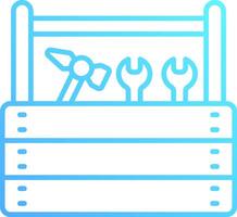 A blue line icon of a toolbox with wrenches and other tools vector