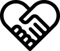 A black and white heart with two hands holding each other vector