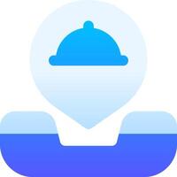 A blue and white icon with a hat on it vector