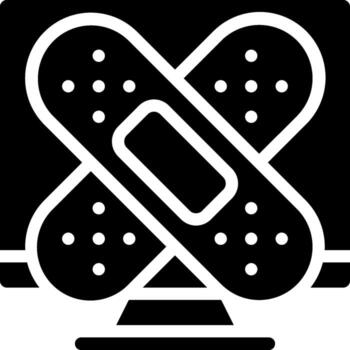 A black and white icon of a bandage on a computer vector