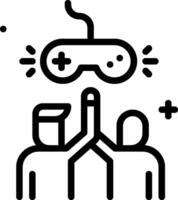 A black and white image of two people holding up a controller vector