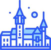 A blue line icon of a church building vector