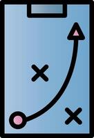 A blue clipboard with an arrow pointing up vector