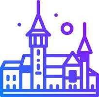 A blue and purple icon of a castle vector