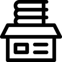 A black and white icon of a building with a stack of books vector