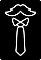 A white mustache and tie icon on a black background vector