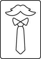 A black and white drawing of a tie with a mustache vector