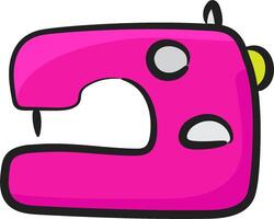 A pink sewing machine with a yellow button vector