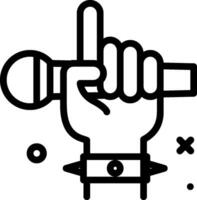 A hand holding a microphone and pointing up vector