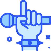 A hand holding a microphone and pointing up vector