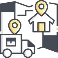 A house with a map pin on it and a truck vector