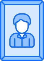 A blue icon of a person in a frame vector