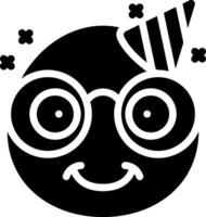 A black and white image of a smiling face with glasses vector