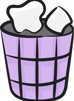 A purple basket with toothpaste and toothbrush vector