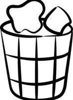 A black and white drawing of a trash can vector