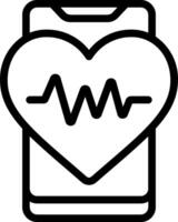 A black and white heart shaped icon with a heartbeat vector