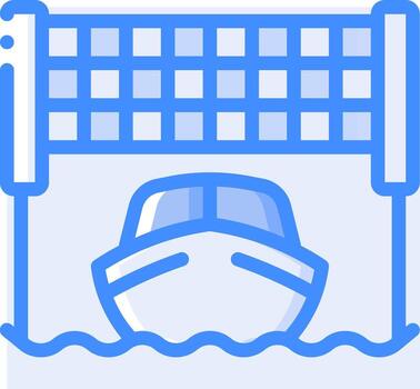 A boat is in the water and is behind a net vector