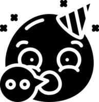 A black and white emoji with a birthday hat vector