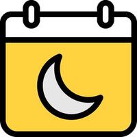 A yellow calendar with a crescent moon on it vector
