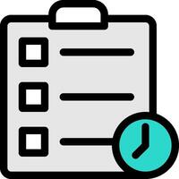 A checklist with a clock icon and a pen vector