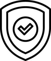 A black and white shield with a tick mark on it vector
