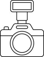 Camera with flash light outline coloring page vector