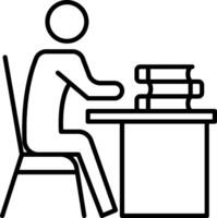 A person sitting at a desk with books on it vector
