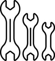 Three wrenches are shown in black and white vector