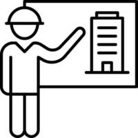 A man in a hard hat pointing to a whiteboard vector