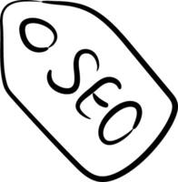 A black and white drawing of an item with the word seo written on it vector