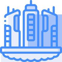 A blue line icon of a city with buildings vector