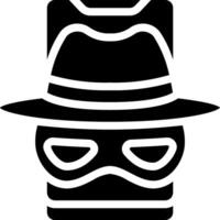 A black and white icon of a hat and mask vector