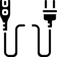 A black and white image of a plug and cable vector