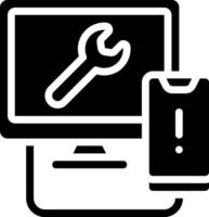 A computer with a wrench and a phone vector