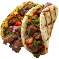 Two pita breads with meat and vegetables png