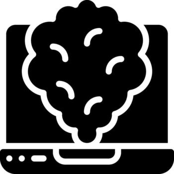 A black and white icon of a computer with a cloud on it vector
