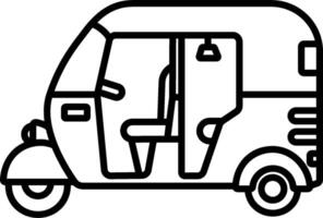 A small tuk tuk is shown in black and white vector