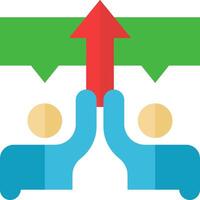 Two people holding hands with an arrow pointing up vector