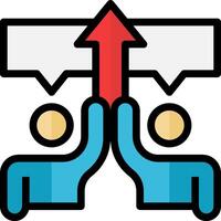 Two people holding up a sign with an arrow pointing up vector