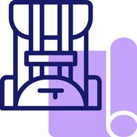 A purple and white backpack icon with a roll of toilet paper vector
