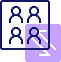 A group of people are shown in a square with a purple square vector